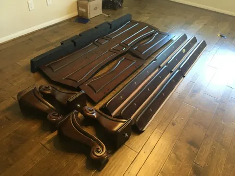pool table repair Cedar Park TX, table broken down and wrapped for transport