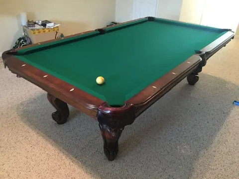 pool table moving service in Garland TX, slate table after reassembly and leveling