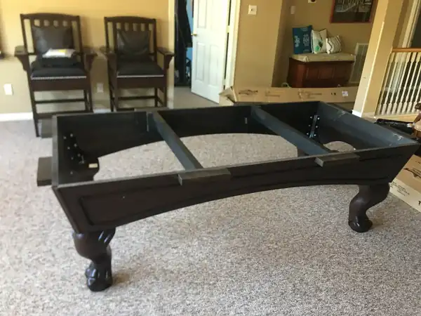 pool table installation New Braunfels TX, slate table after reassembly and leveling