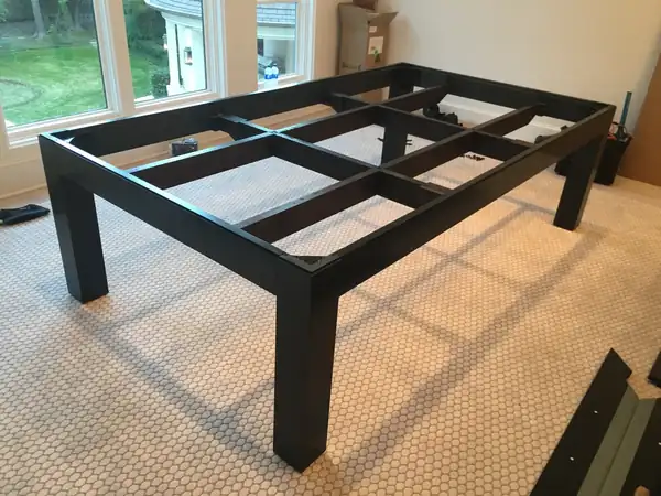 game room table setup, table leveled true and ready for play