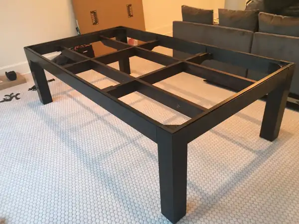 game table installation, rails and frame during setup service