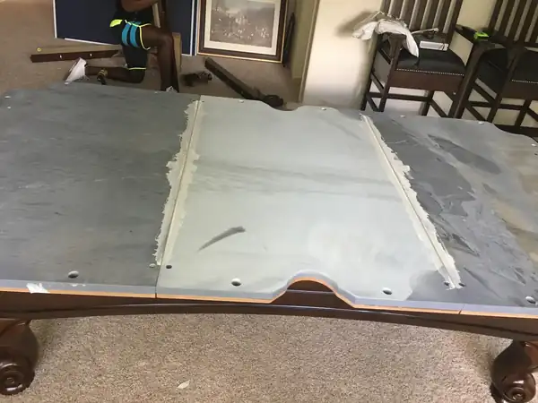 pool table moving service in Grand Prairie TX, new cloth installed on bed and rails