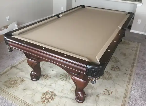 used playcraft pool table for sale in houston, carved wood table with camel cloth and ball claw feet, inspected and leveled