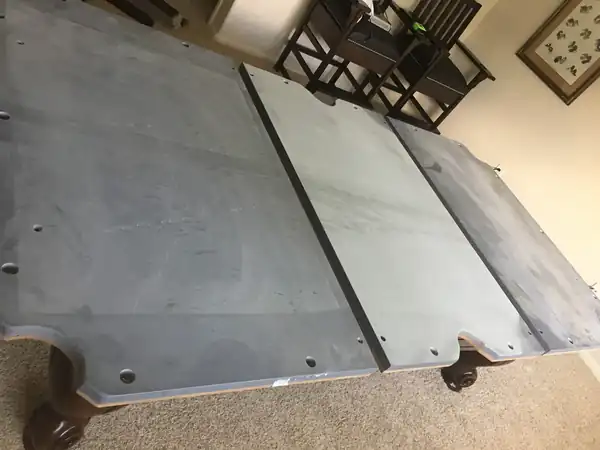 pool table refelting Katy TX, rails and frame during refelt service