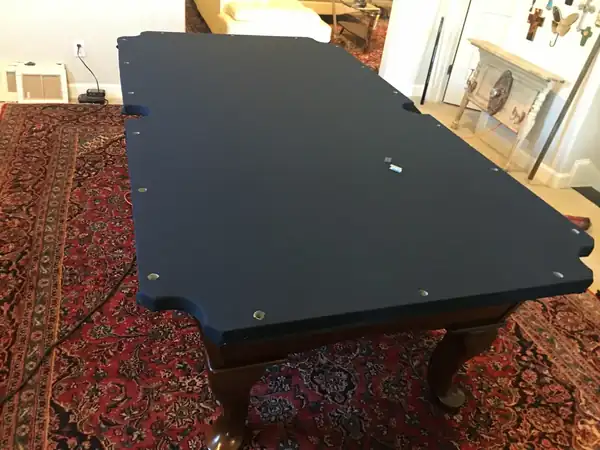 pool table moving service in Abilene TX, slate table after reassembly and leveling