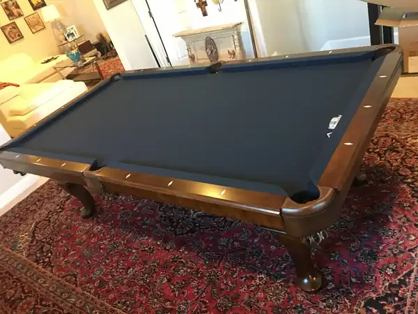 game table setup, finished table after delivery and leveling