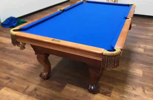used presidential billiards pool table for sale in houston, refelted table with new blue cloth and restored pockets