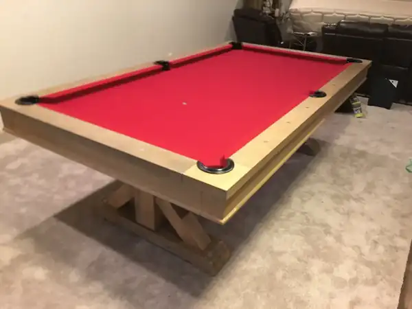 pool table movers Plano TX, game room table leveled with a machinist level