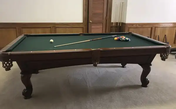 pool table moving service in Plano TX, rails and frame during refelt service