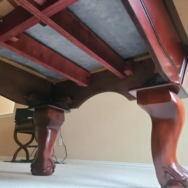 pool table moving service in Round Rock TX, slate table after reassembly and leveling