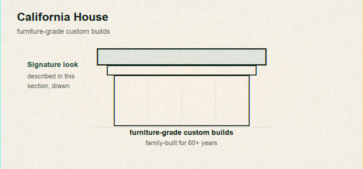 California House drawn in its furniture-grade custom cabinet style, family-built for over 60 years